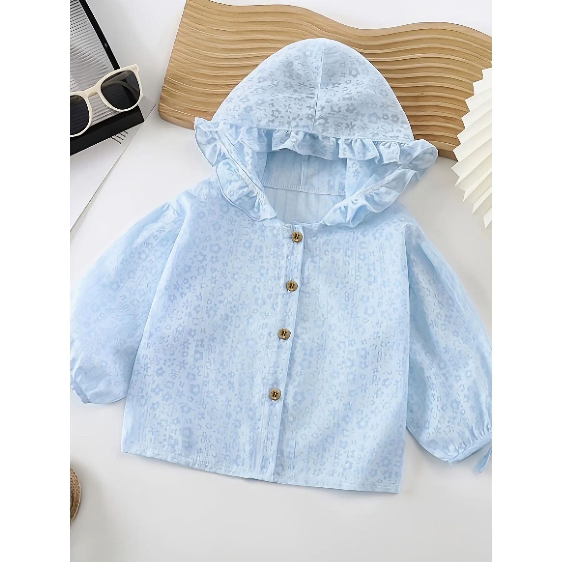 Girls' Beach Hooded Jacket for Ages 1-6, Lightweight Semi-Sheer Long Sleeve, Sweet and Cute, Blocks Direct Sunlight, Essential Summer Outerwear, Adorable Top