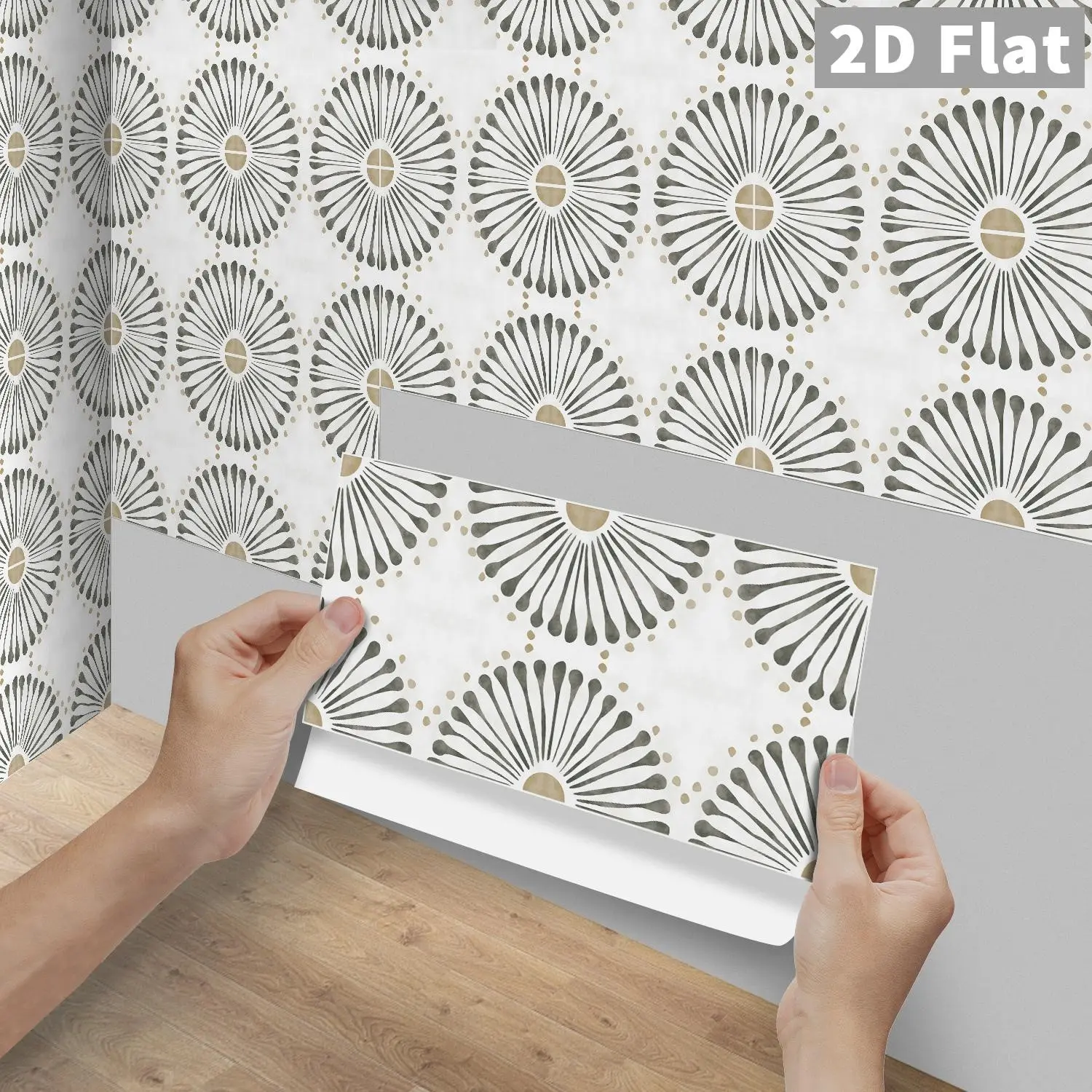 24PCS FG Grey Gold Sunflower Peel And Stick Tile Splashbacks, Stick On Backsplash, DIY Backsplash, Waterproof Oilproof PVC Crystal Self Adhesive Tile Wall Decals For Kitchen Bathroom Wood Tile Floor Home Decoration