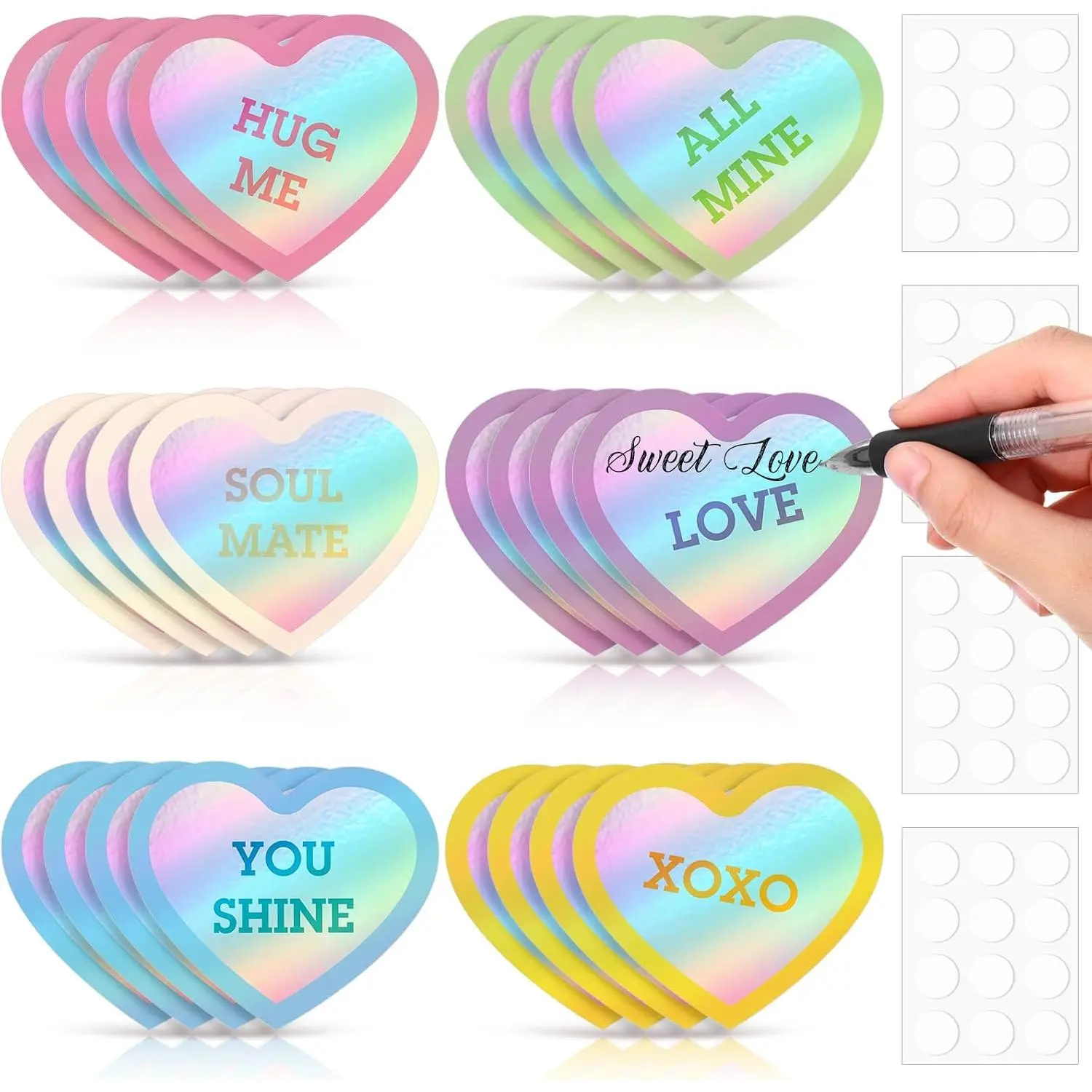 24 count 7.08 Inch Large Heart Cutouts Shiny Iridescent Valentine's Day Conversation Heart Paper Cutouts Craft Pastel Valentines Bulletin Board Decorations for Classroom Poster Wall Party Decor