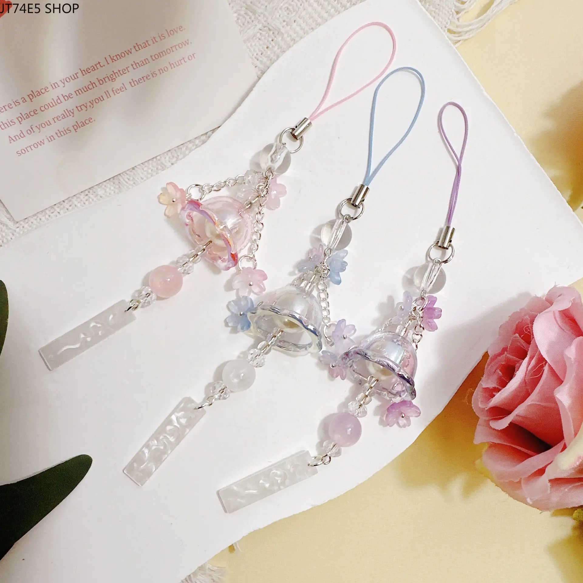 Spring Fresh Jellyfish Wind Chime Pendant Chain, Glazed Lily of the Valley Charm, Multi-Use Hanging Ornament for Phone, Car & Bags
