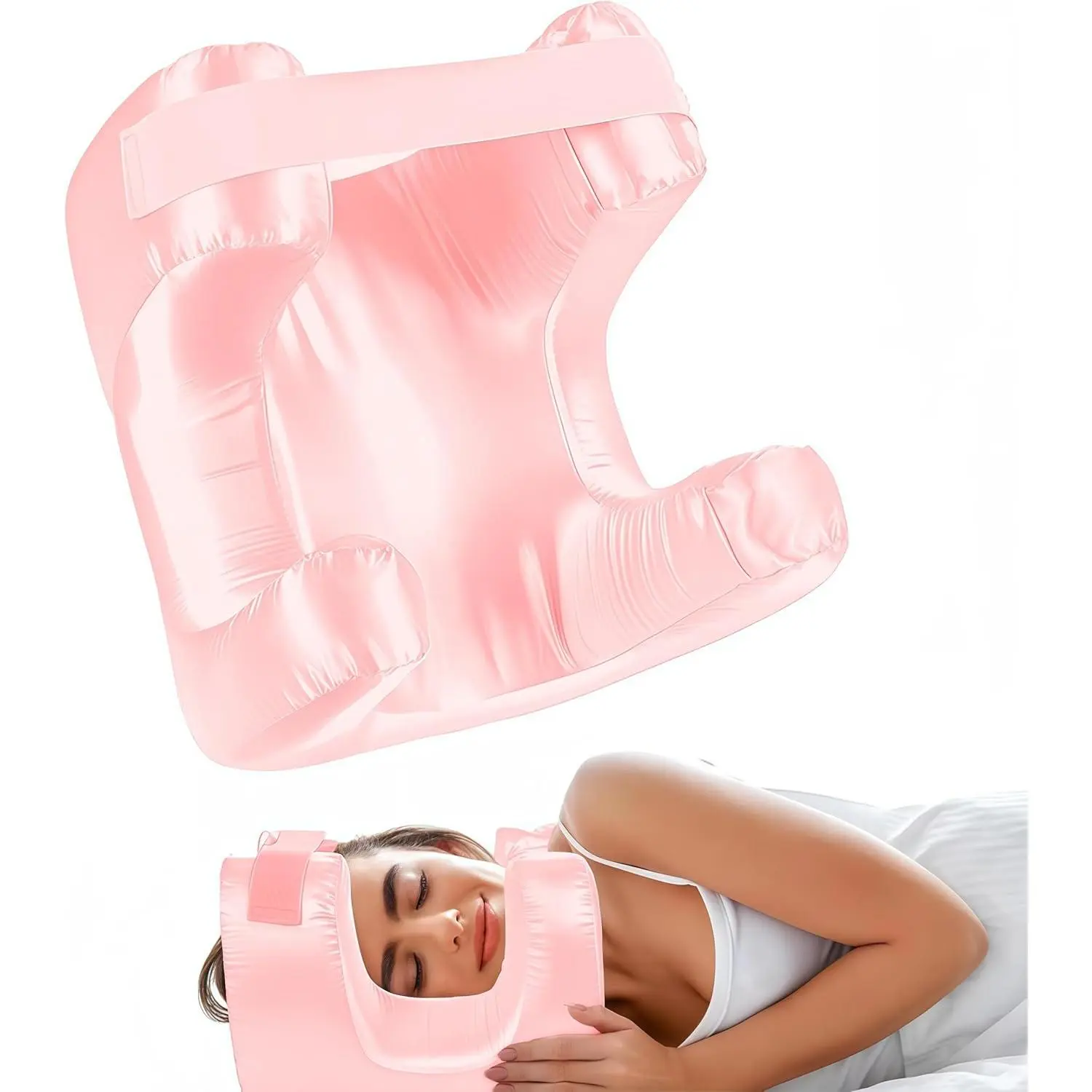 Face Pillow for Wrinkles, Anti Wrinkle Pillow with Cooling Silk Pillowcase, Beauty Pillow for Sleeping Face Down and Back Sleeping (Pink)