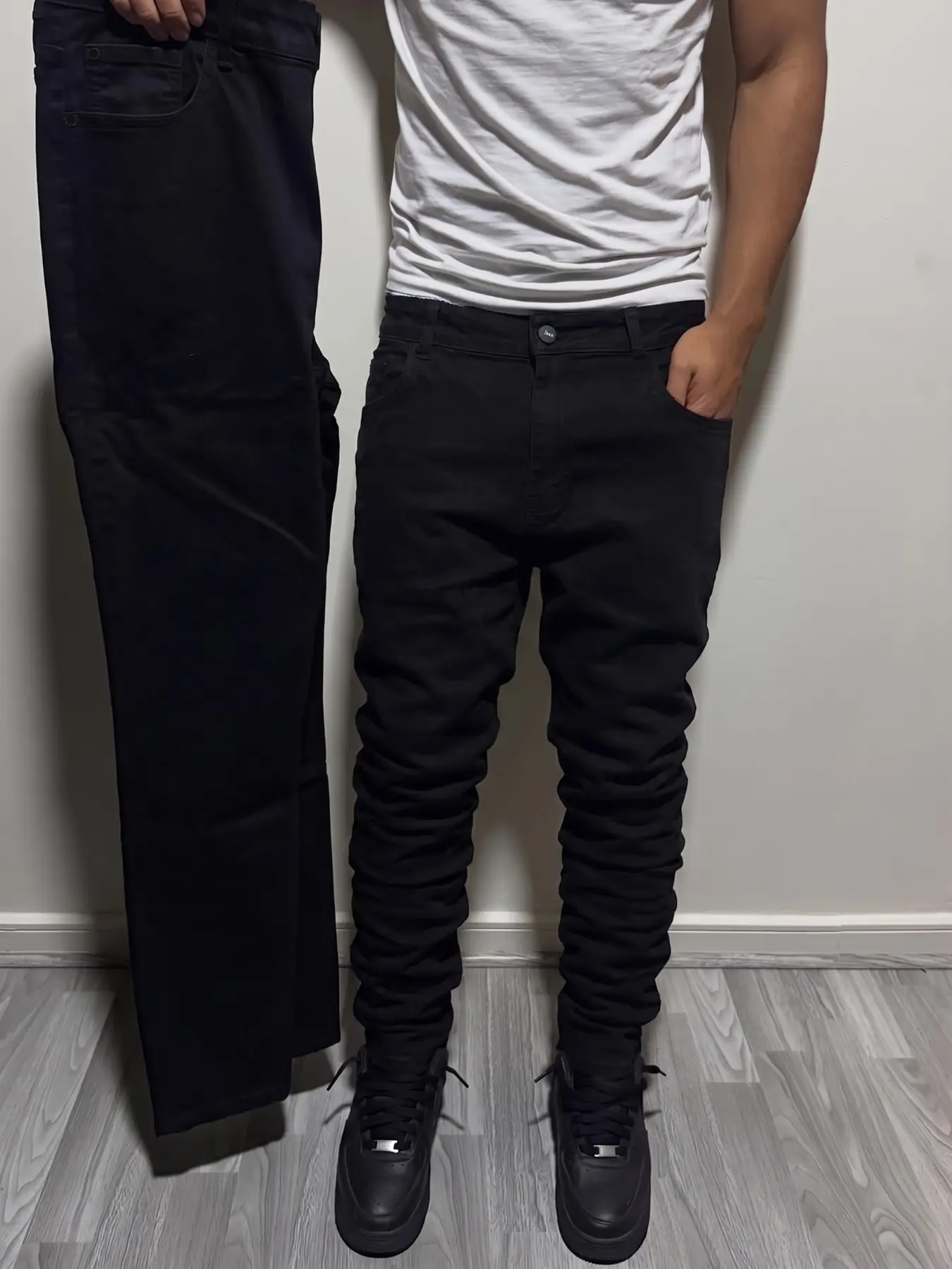 Men's All-Season Fitted Skinny Straight Leg Stretch Jeans, American High Street Clean Fit Plain Color Casual Long Pants, Casual Jeans Menswear