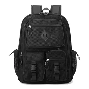 Breathable Mesh Backpack For Beach Vacation Hollow Design Large Capacity 20 35L Fits 14 Inch Laptop Unisex Casual Travel Daypack Multi Pocket School Bag