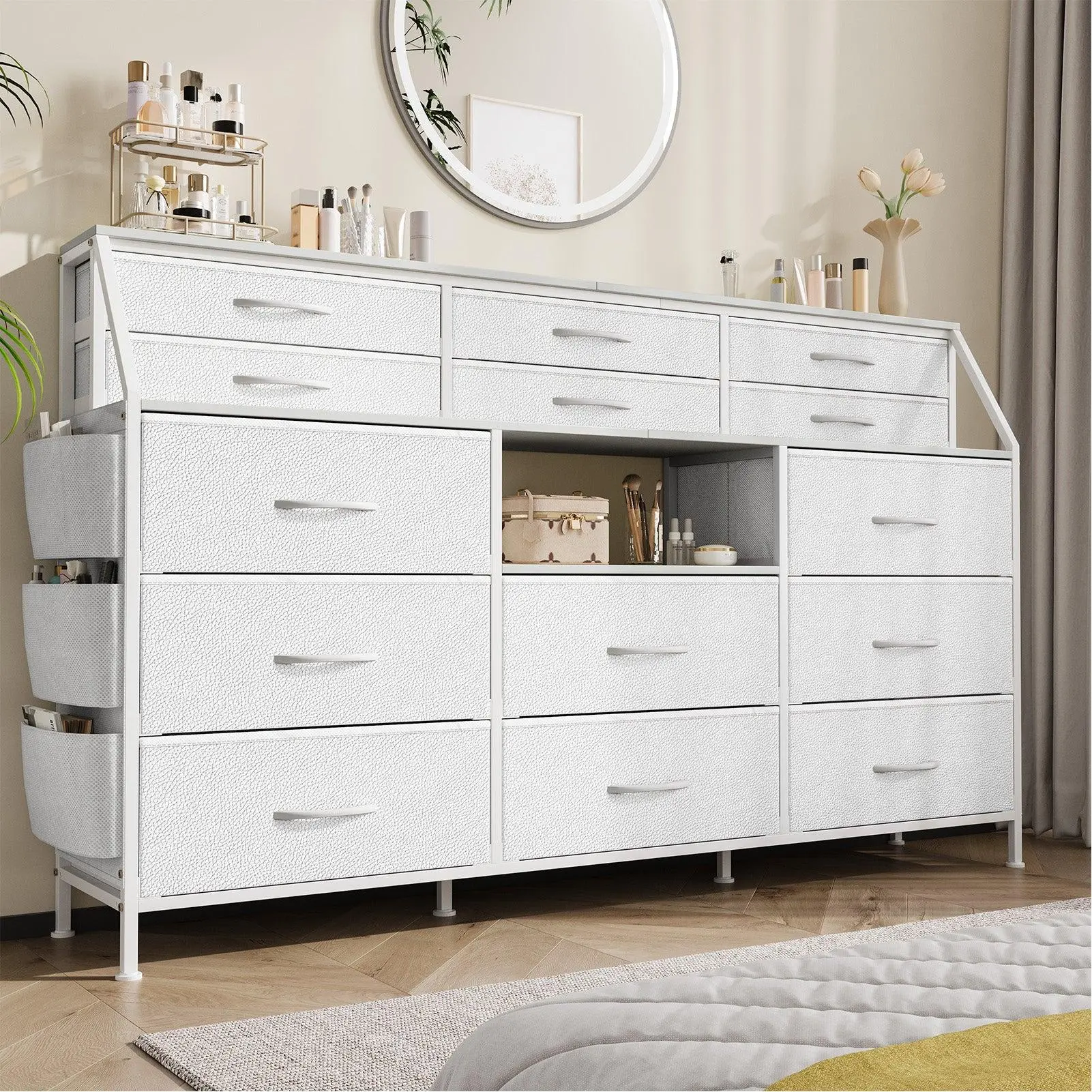 GARVEE14 Drawer Dresser and 54-Inch TV Stand with Built-in Power Outlets and LED Lighting - Multi-functional Storage and Entertainment Furniture