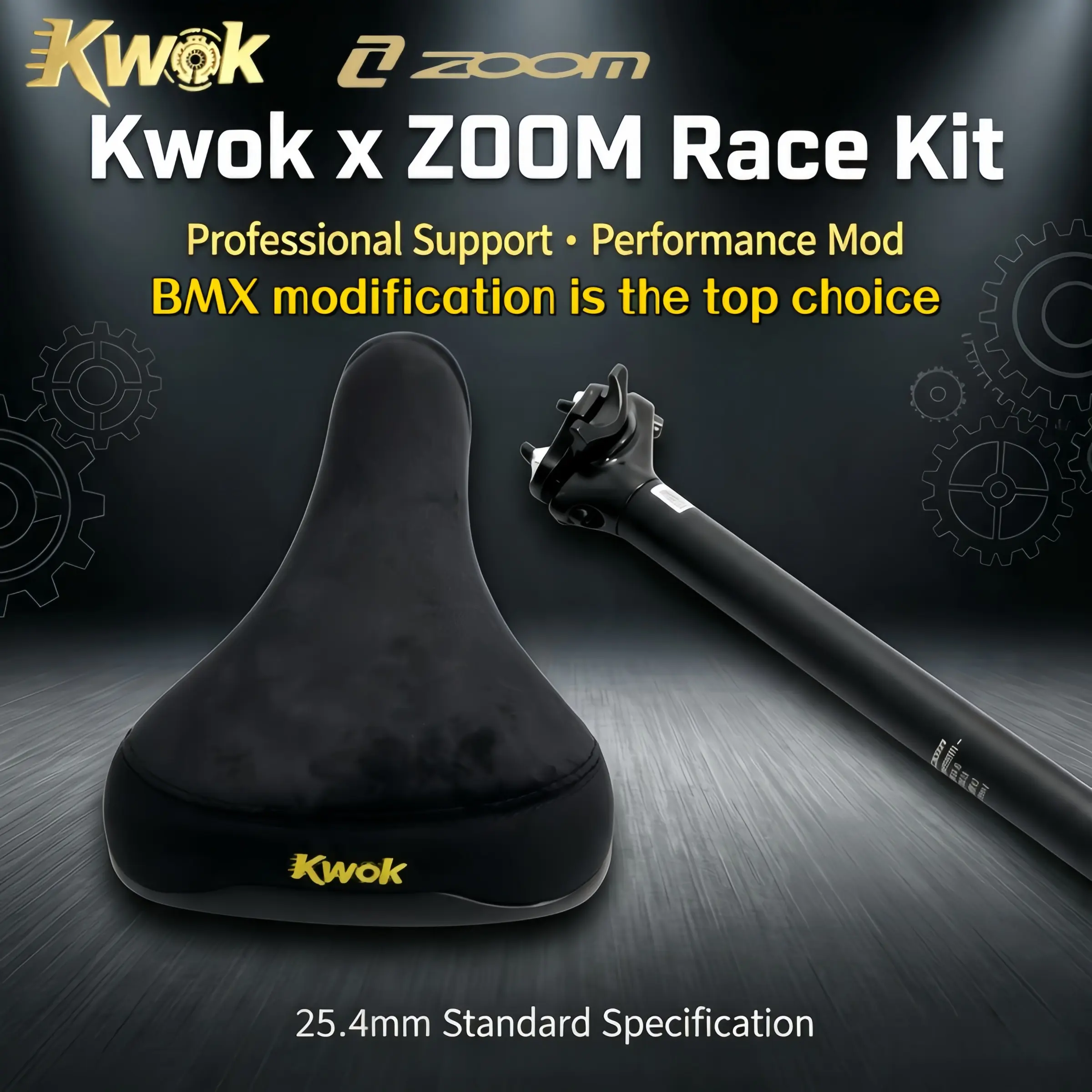 Kwok X Zoom Racing Kit Bmx Seat Post Combo, 25.4mm Aluminum Seat Post, Velvet Shock Absorbing Bike Seat, Ideal for Bmx Modifications