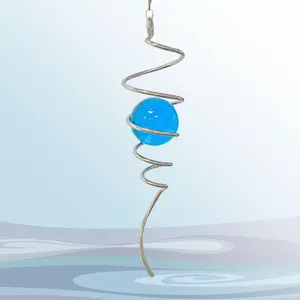 Gazing Ball Spiral Decorative Wind Spinner Tail with Blue Glass Orb,Wind Spinner Spiral Stabilizer,Hanging Visual Illusion in Spinning Yard Decor,Indoor Outdoor Garden Decoration-13 in