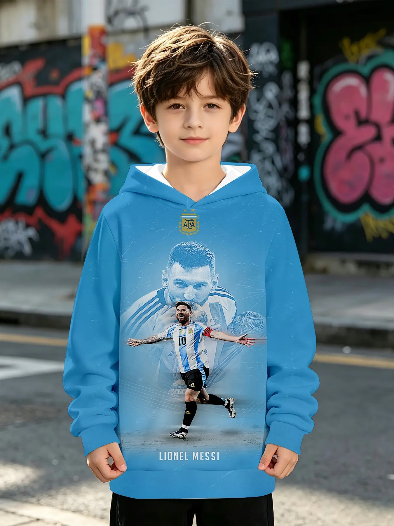 Football Hoodie Lionel Messi 10 Argentina Emblem, Graphic Hooded Sweatshirt, 3D Digital Print, Long Sleeve, Loose Fit, Fall & Winter Casual Wear