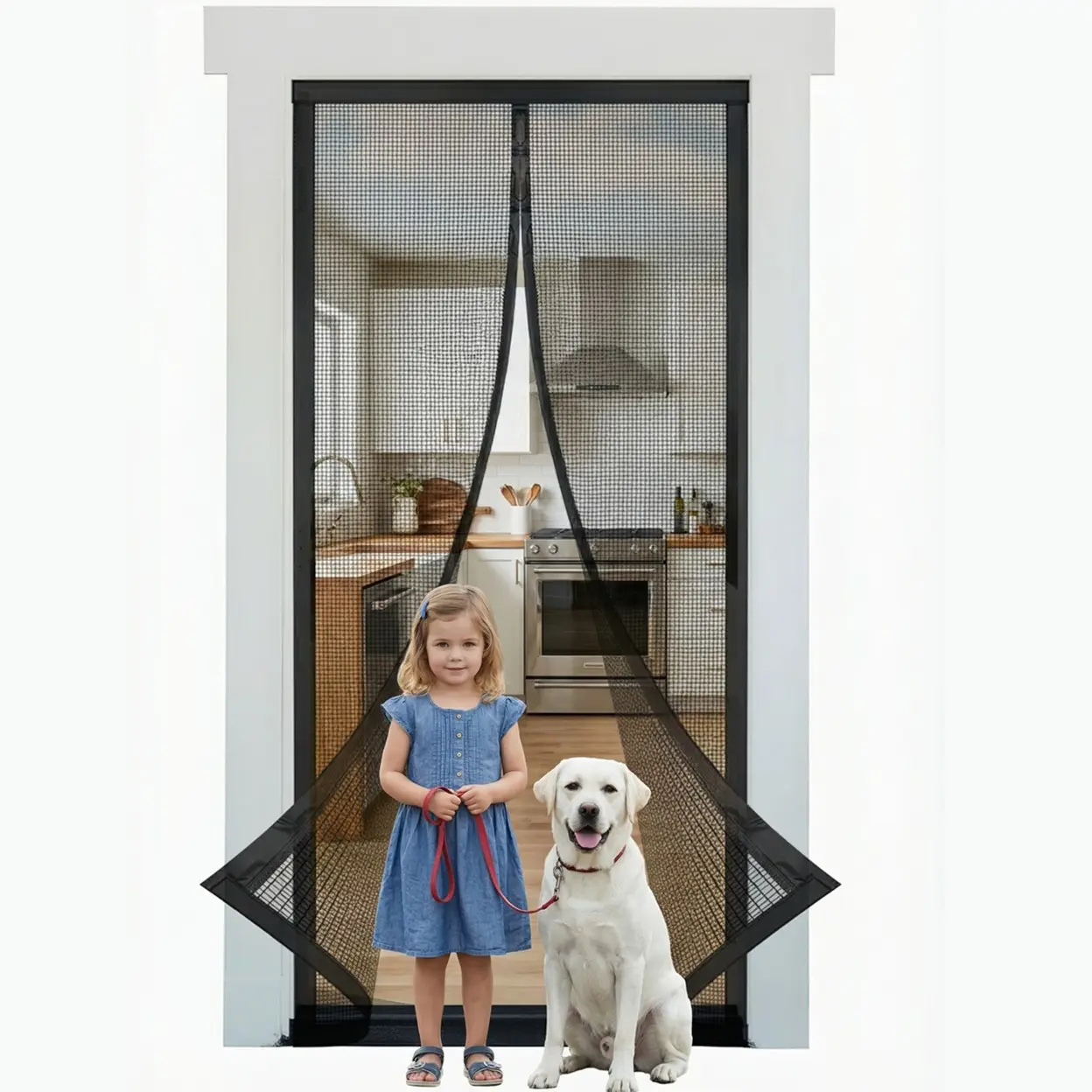 Black Magnetic Screen Door, Self-Adhesive No-Drill Mesh Curtain, Auto-Closing Breathable Door Screen, Pet Friendly for Patio and Balcony, Magnetic Closure Door, Magnetic Doors