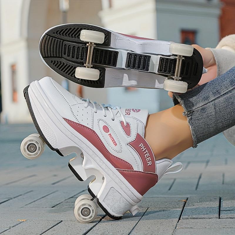 PHTEER 4-Wheel Roller Skates - Stylish Black & White, Lace-Up Design with Four-Wheel Support for Beginners, All-Season Use, Casual & Sports Skating Shoes, Casual Skating Shoes|Stylish Roller Skates|Laceup Skates
