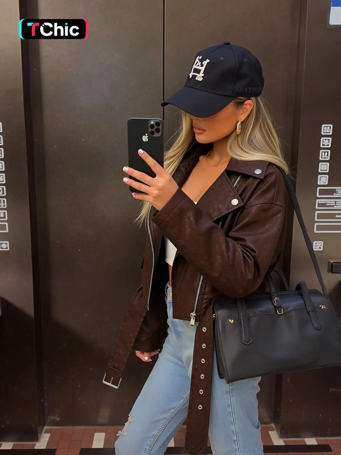 Women's Spring Fall PU Leather Motorcycle Jacket, Asymmetric Pockets, Belt, Slim Fit, Ideal for Country Concerts, Airport