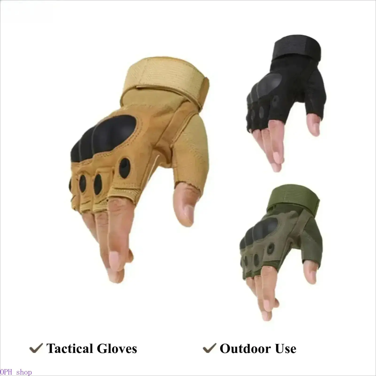 Men's Tactical Fingerless Gloves with Hard Knuckle Protection, Lightweight Anti-Slip for Outdoor Shooting & Hunting, Polyester, Motorcycle