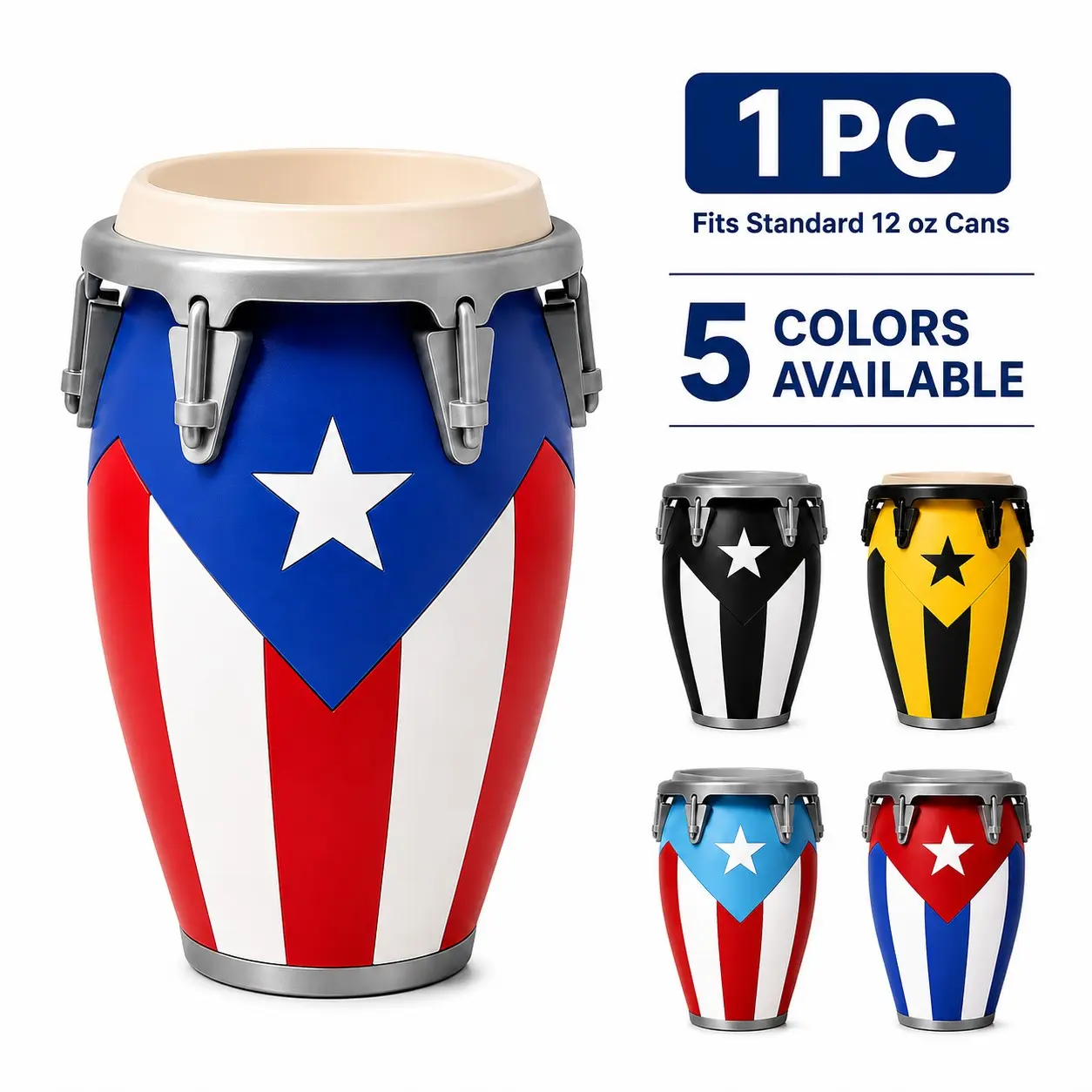 Decorative Drum-Shaped Can Holder for 12 Oz Cans, Lightweight Beverage Accessory for Home, Parties, Bars, Game Days, 5 Colors Available