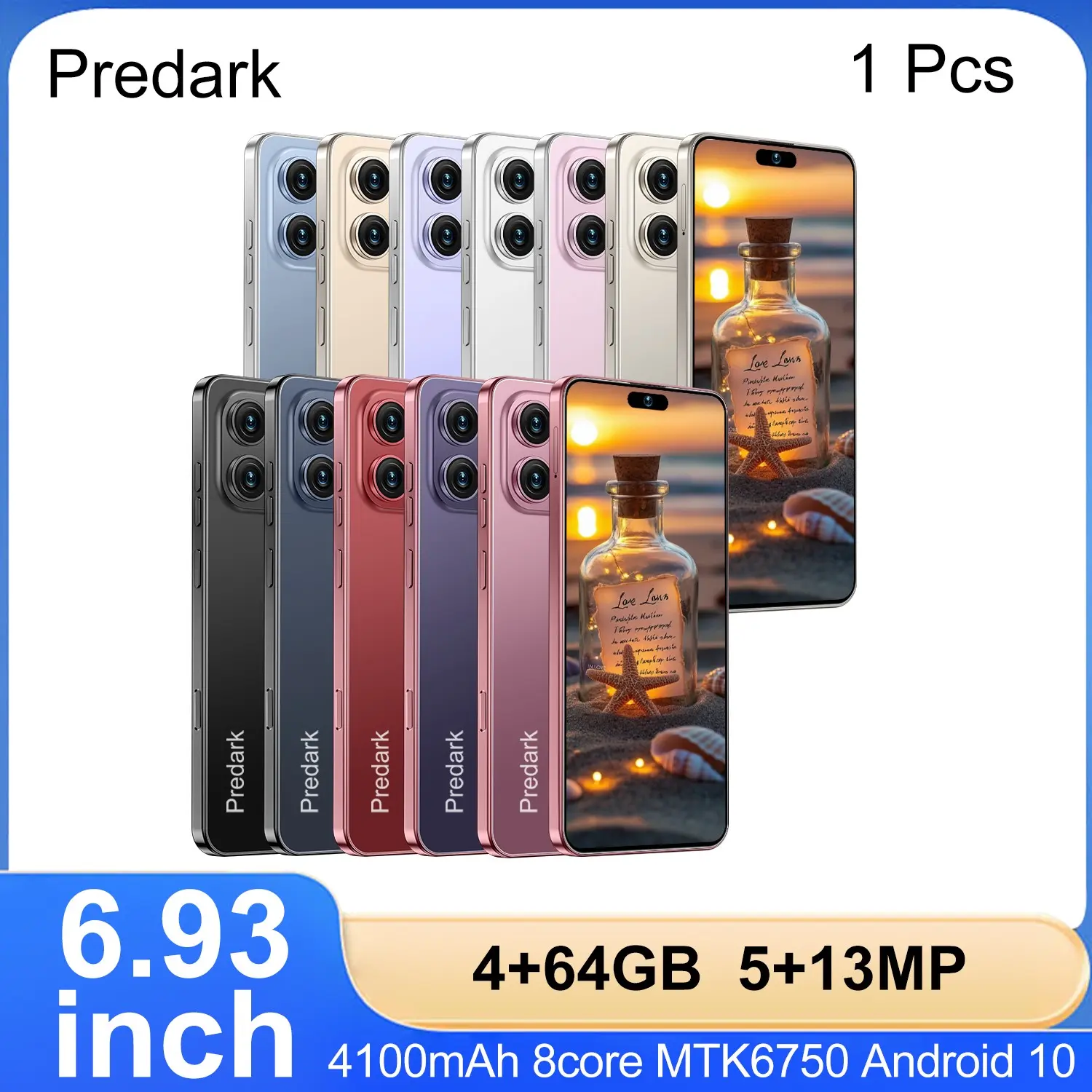 Predark I25 Ultra Smartphone, 6.93-Inch Large Screen, 4GB RAM 64GB Storage, Dual Camera, 4100mah Battery, Octa-Core Processor, Android 10, Dual Sim, Cell Phone