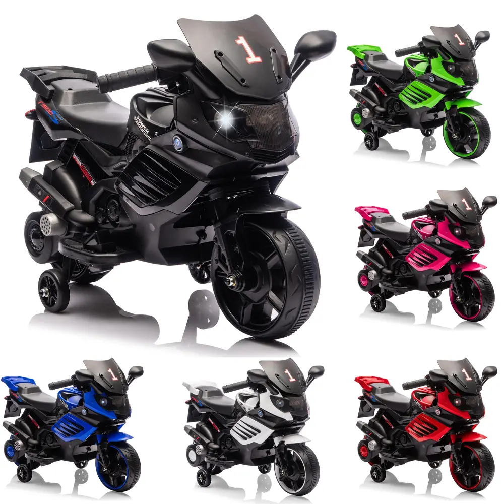 6V Battery-Powered Kids Electric Ride-On Motorcycle with Training Wheels, EVA Tires, Headlights, Music, Sound Effects, Horn Sounds, Outdoor Fun Birthday Gift for 3-6 Years Old Boys and Girls (66 lbs Capacity), Certified By Astm & Cpsia