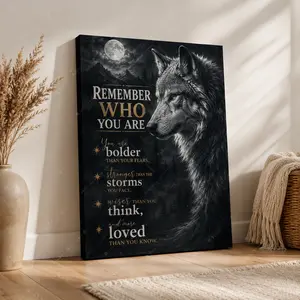 Wolf Motivational Quote Canvas Wall Art, Moonlit Forest Animal Poster, Inspirational Wolf Wall Decor, Rustic Cabin Bedroom Living Room Decor, Unframed Canvas Poster or Framed Canvas Wrap