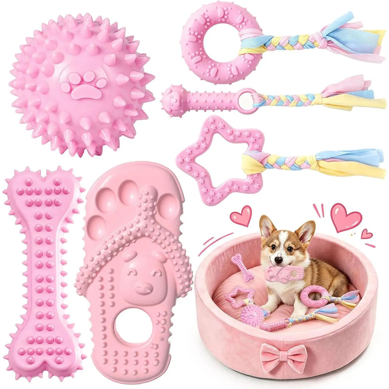 6Pcs Puppy Teething Sticks Set - Flexible Rubber Dog Chew Toys, Mixed Shapes, Teething Relief Accessory, Easy to Clean for Small Puppies