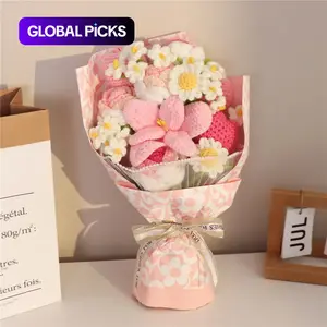 Handmade Crochet Flower Bouquet, 1 Bunch Decorative Artificial Flowers for Home Decor, Weddings, Parties & Anniversaries, Perfect Gift for Valentine’s Day, Birthday, Mother’s Day & Thanksgiving, Fake Flower