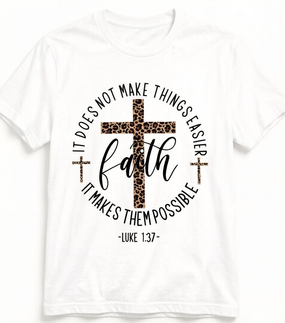 Women's Faith Cross Christmas Gift Graphic Print Crew Neck T-shirt Fitted Casual Top, Soft Fabric, All Seasons Wear