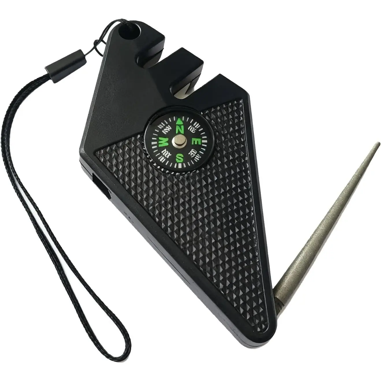 Multi-Function Pocket-Sized 6-in-1 Knife Sharpener - Rugged Durability Kitchen Tool with Sharpening Steels, Built-in Compass, Emergency Whistle, Fishhook Sharpening for Camping, Fishing Enthusiasts