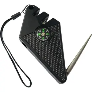 6-in-1 Pocket Knife Sharpener - Premium 6-in-1 Survival Tool with Built-in Compass, Emergency Whistle, Fishhook Sharpening Function for Camping, Fishing Enthusiasts