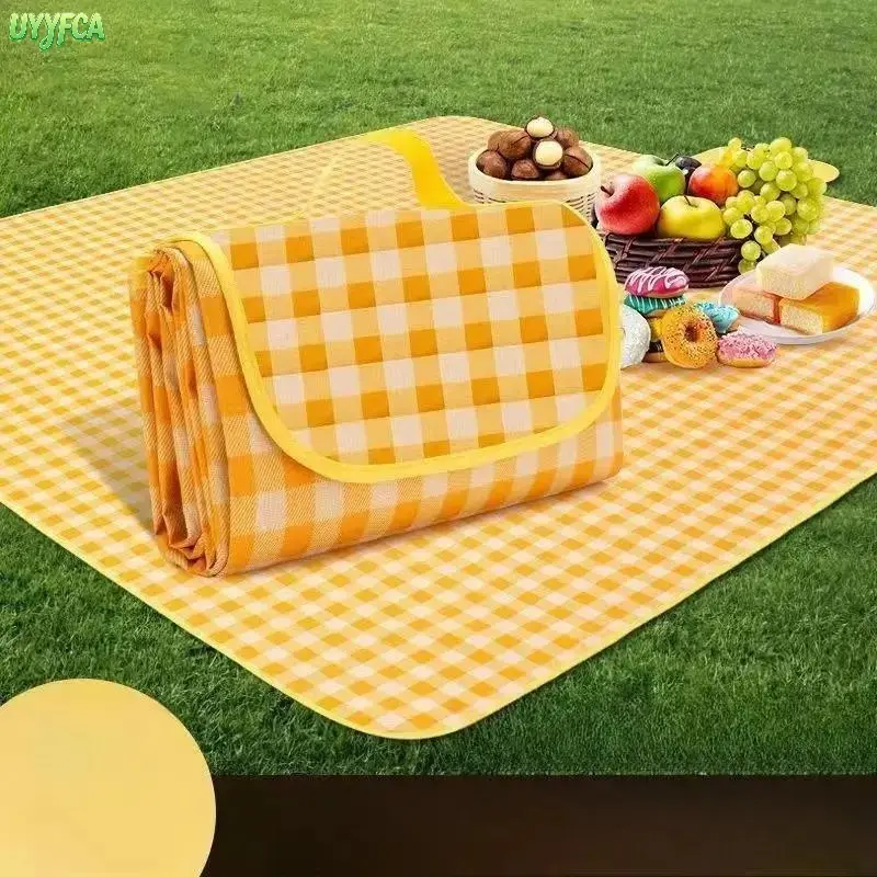 Foldable Gingham Waterproof Picnic Blanket With Integrated Carry Handle, Large Portable Sandproof Outdoor Beach Mat,Compact Lightweight Washable Plaid Lawn Rug For Park Camping Hiking Family Summer Picnic Vacation Beach Day Travel Accessory,Beach vacation