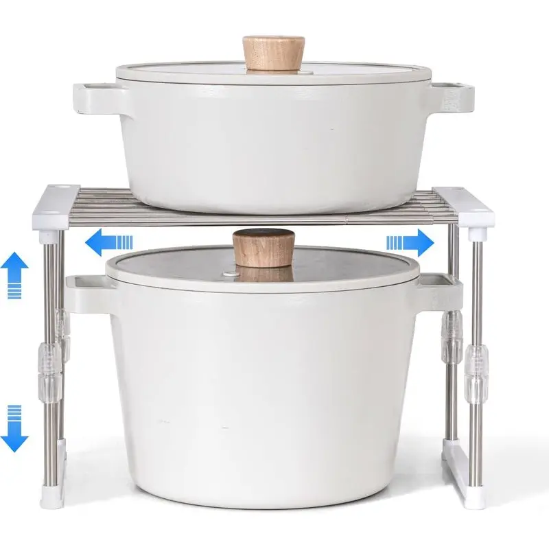 White Expandable Kitchen Cabinet Organizer Shelf - Width & Height Adjustable, 11.8-19.6 in, Modern with Clean Finish, for Kitchen Use & Pantry Storage