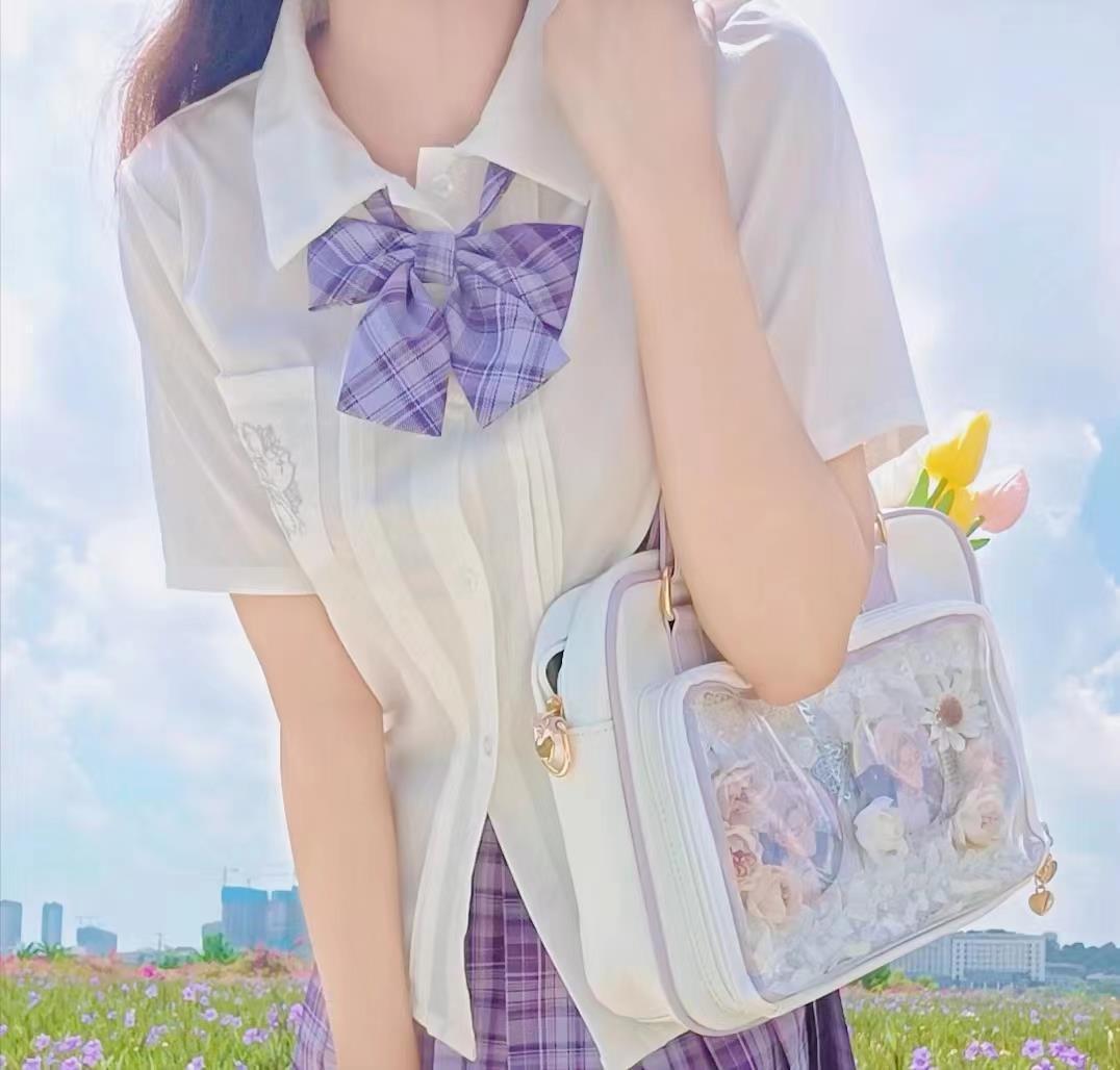 Y2K Cute Bow Ita Bag Girl Transparent Messenger Bag Women Fashion Shoulder Crossbody Bag Ladys DIY Badge Tote Bag Lolita Handbag