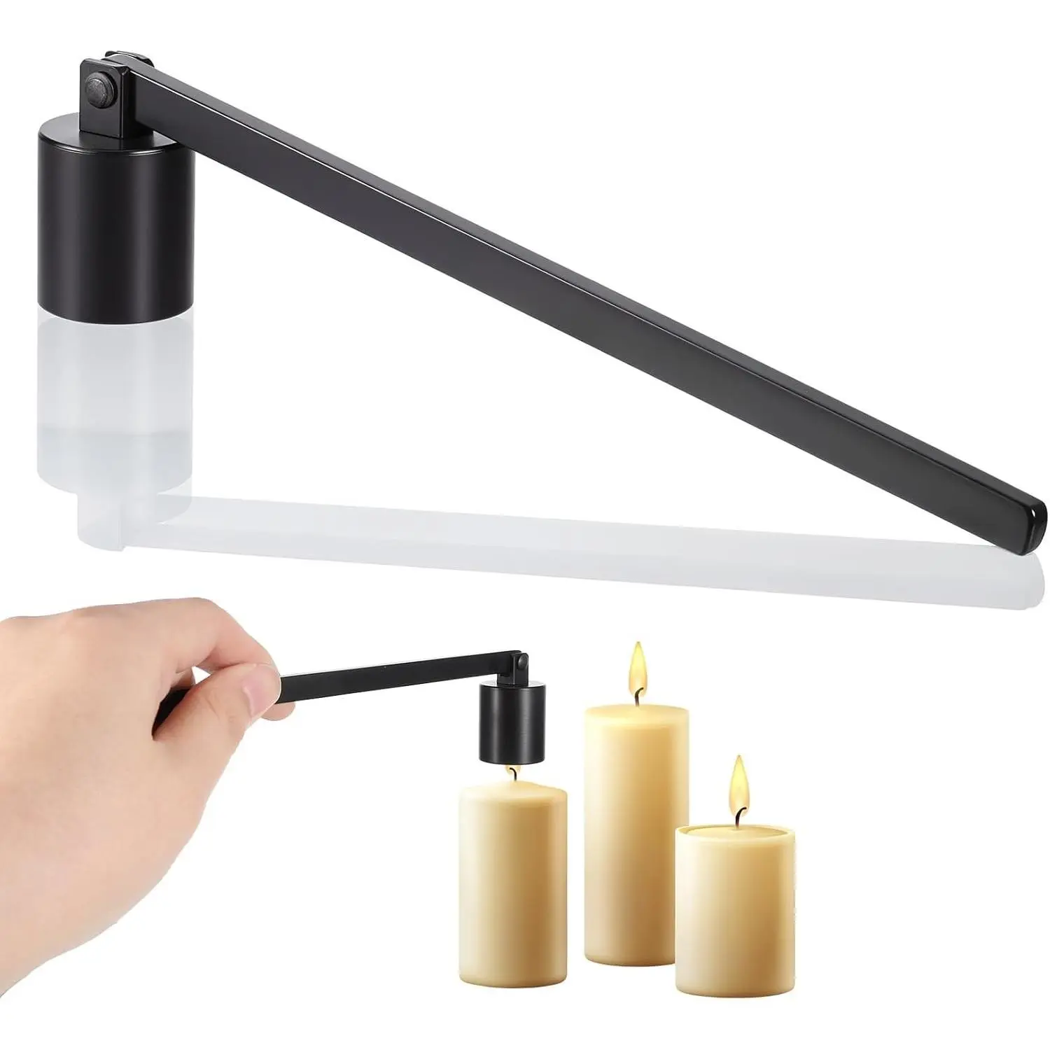 Stainless Steel Long Handle Straight Tube Candle Snuffer Wick Flame Extinguisher for Putting Out Candles (Black)
