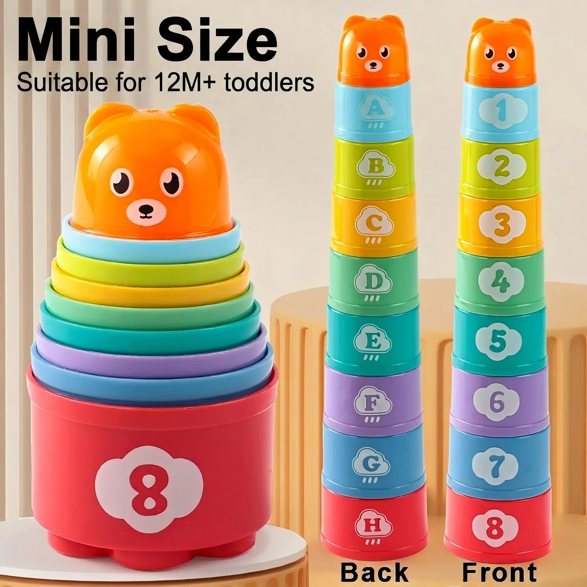 Mini Size Random 9 Pieces Toddler Stacking Cups Toy, Rainbow Stackable Cups, Montessori Education, Bath Toy, Early Childhood Learning, Creative Playset, Preschool Learning Tool