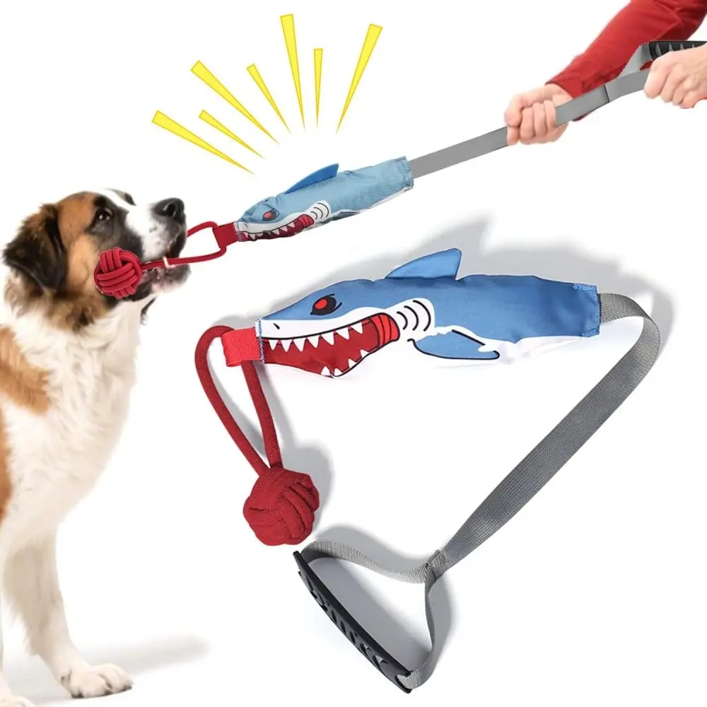 Dog Pull Rope Toy, Shark Shape Squeak Dog Toy, Tug-Of-War Interactive Dog Toy, High-Quality Cotton Polyethylene Rope, Small Medium Large Dogs