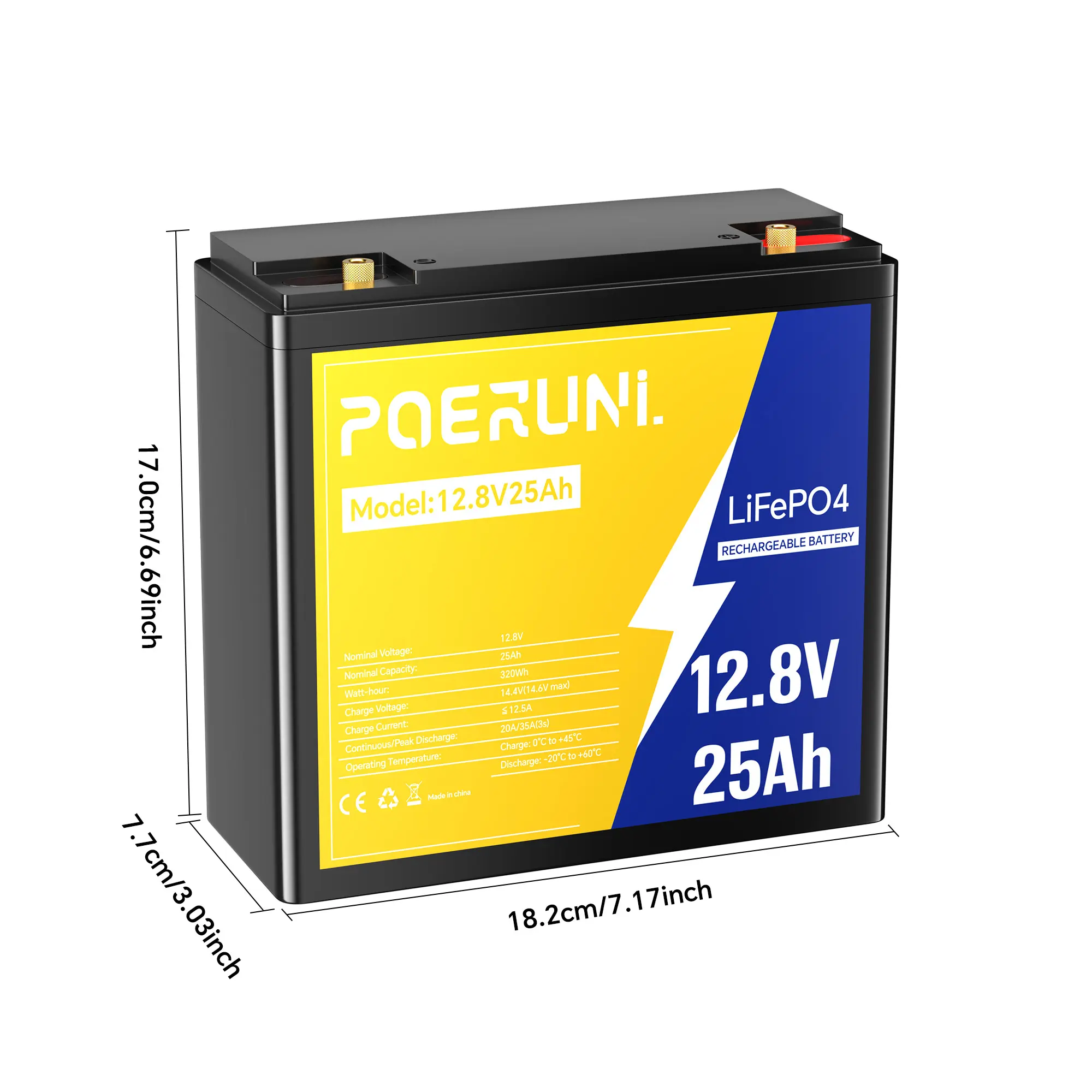 12V 25Ah LiFePO4 Battery Deep Cycle Rechargeable Lithium Iron Phosphate Battery