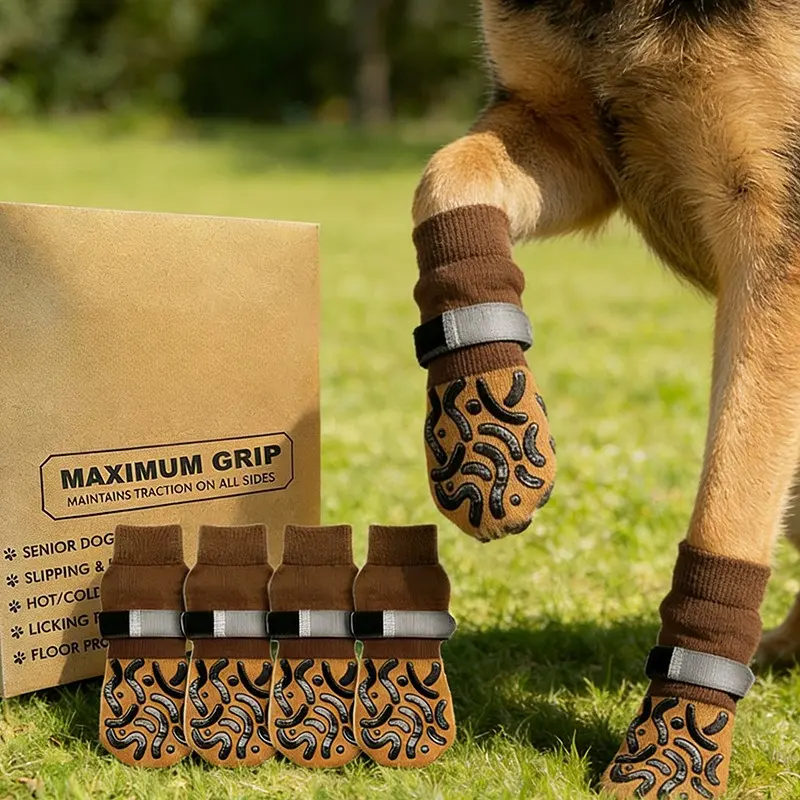4 Pack Soft Cloth Dog Socks, Slip Prevention Pet Paw Covers, Wear-Resistant Multi-Size Anti-Slip Off Boot Socks for Small to Medium Large Dogs (Sports & Outdoor Lawn Games Croquet Use)