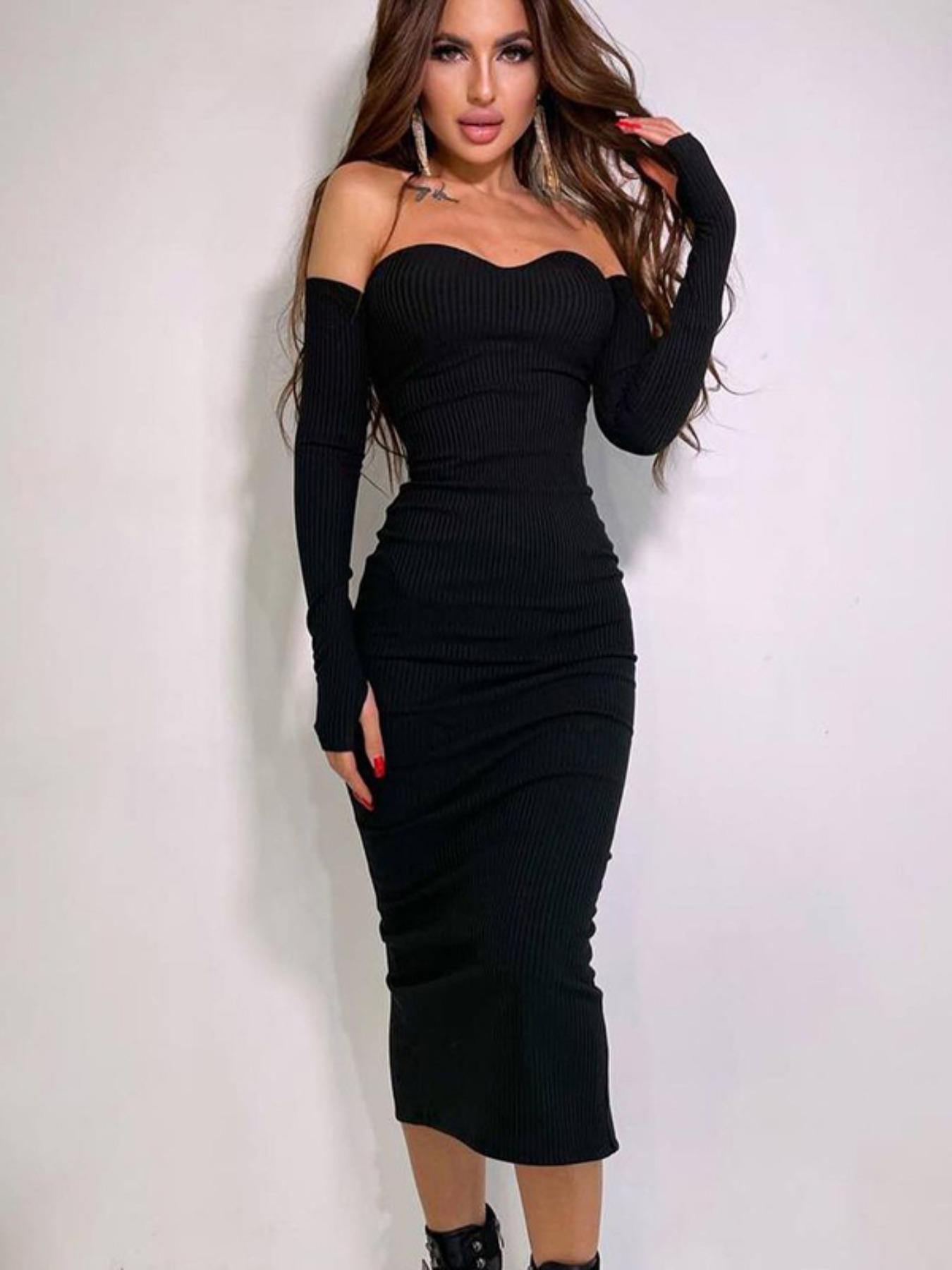 Women's Off Shoulder Backless Ribbed Knit Bodycon Dress for Party Dating, Christmas New Years 2024 Trend Elegant Dresses for Fall & Winter
