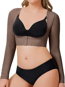 Women's Plain Open Bust Shapewear Underwear Jersey Crop Tee, Casual, Fit, Adjustable Hooks Push Up Chest Long Sleeve Shaper Top, Ladies Shapewear for All Seasons, Basic, Everyday Wear Shapewear
