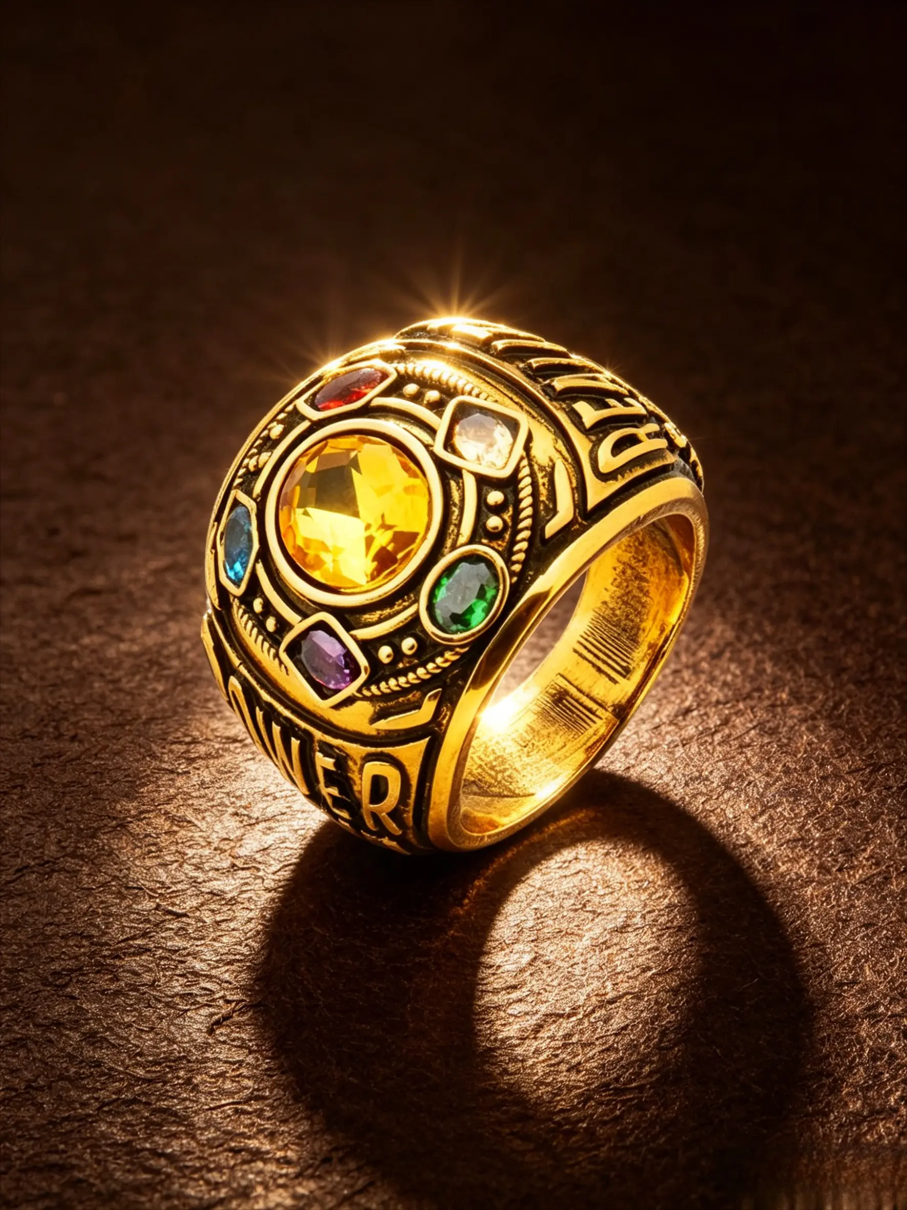 Infinity Stone Six Color Gem Signet Ring, Antique Gold Stainless Steel Wide Men Band, Tarnish Resistant Hypoallergenic Movie Cosplay Power Statement Jewelry Gift For Him Elegant Fashion Rings