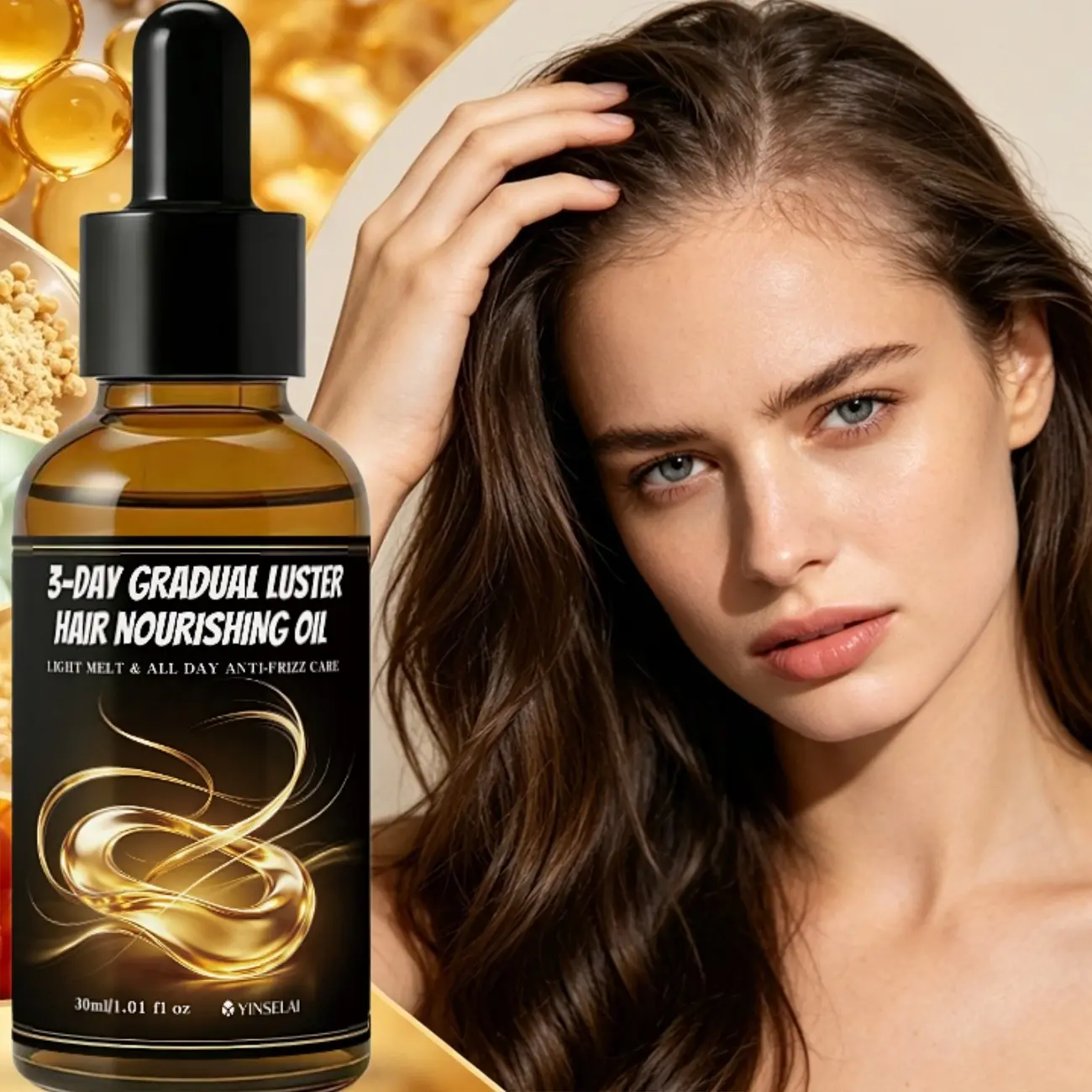 Hair Nourishing Oil for Dry Damaged Hair | 3-Day Shine Boost Lightweight Anti-Frizz Serum Silky Glossy Hair 30ml
