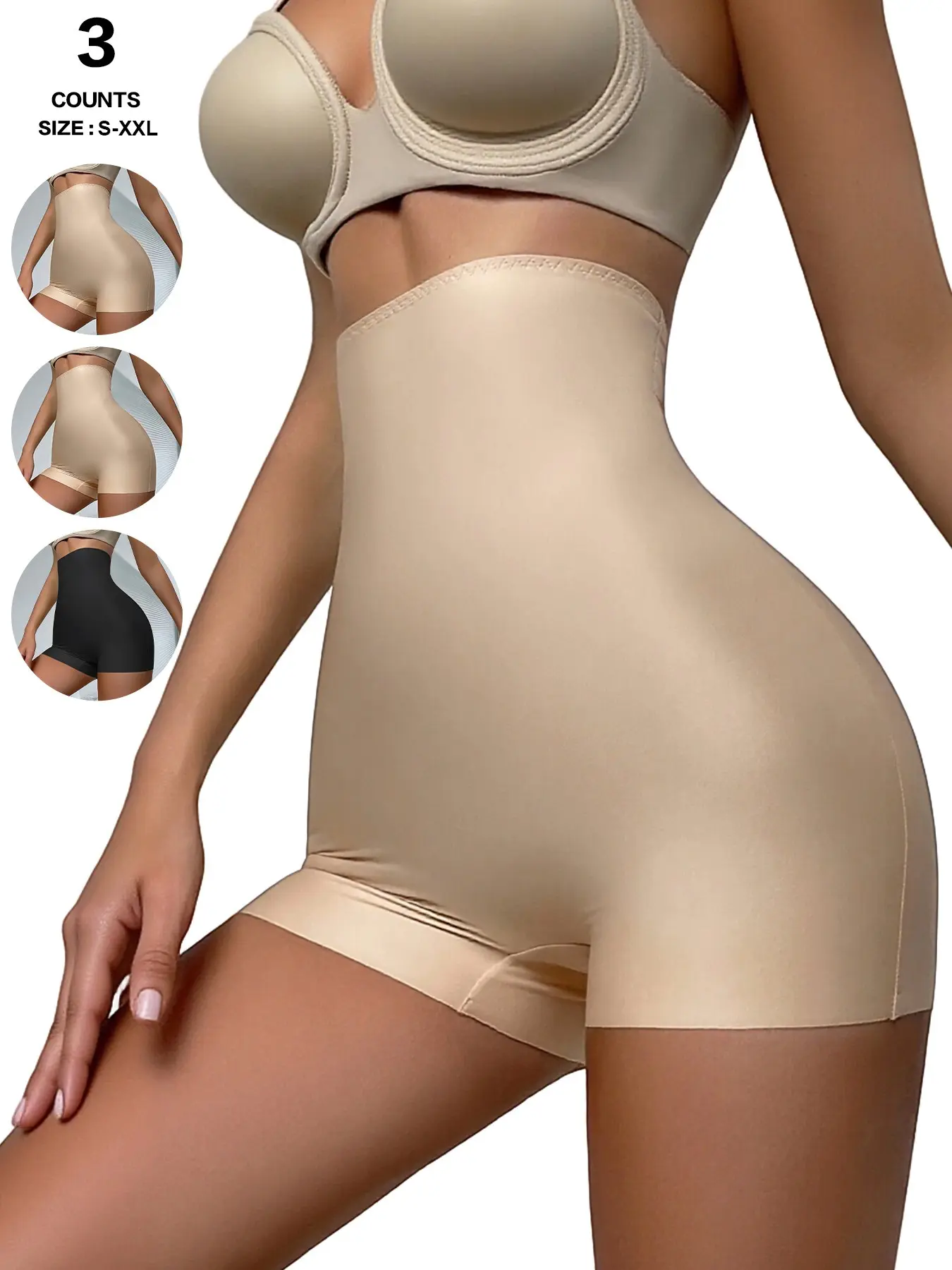 Women High Waist No Roll Tummy Control Shapewear Shorts, Anti-Chafing Under Dress Shaper, Casual Organic Textile Skinny Trousers