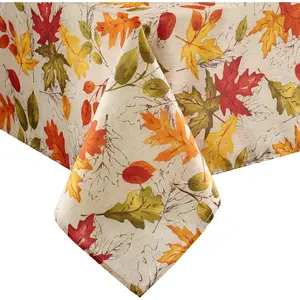 Fashions Autumn Leaves Fall Printed Wrinkle Resistant Tablecloth, Holiday Table Cover for Formal or Everyday Use, 52"x70" Oblong/Rectangle