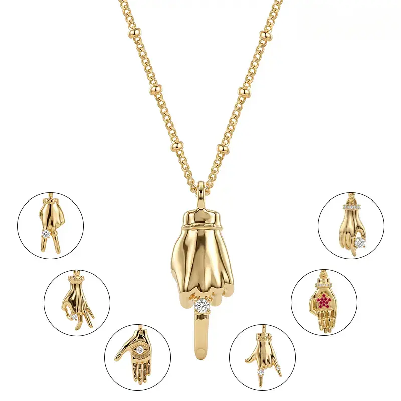 Women's Hand Gesture Gold-plated Copper Chain Necklace - Trendy Dainty Synth Diamonds Charm, Casual Fashion Statement Jewelry Gift for Daily Wear, Parties, Graduation