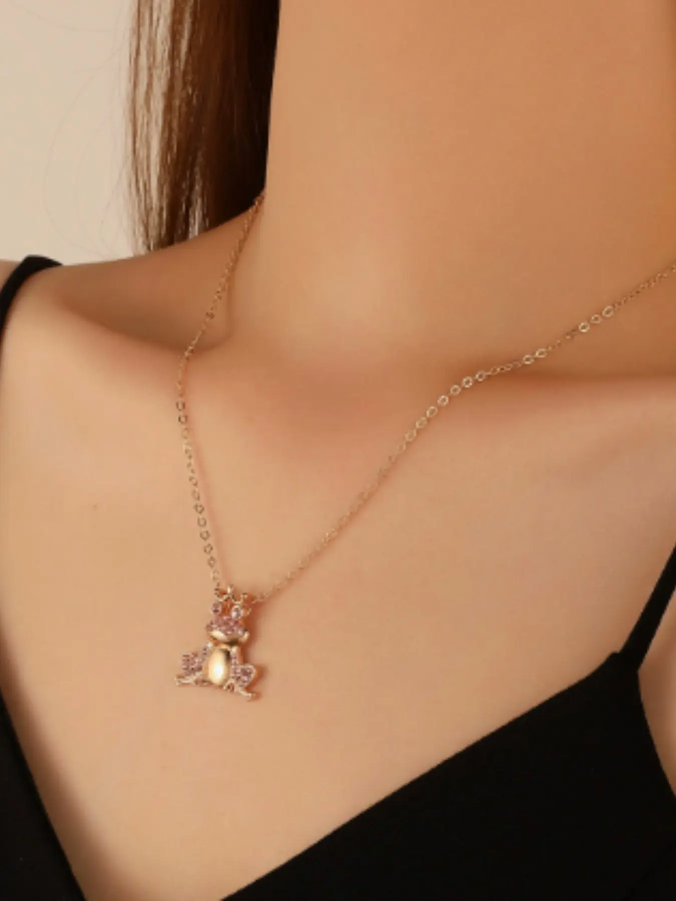European and American Style Cartoon Metal Frog Pendant Necklace, Creative Cute Animal Long Sweater Chain, Cross-Border Fashion Jewelry