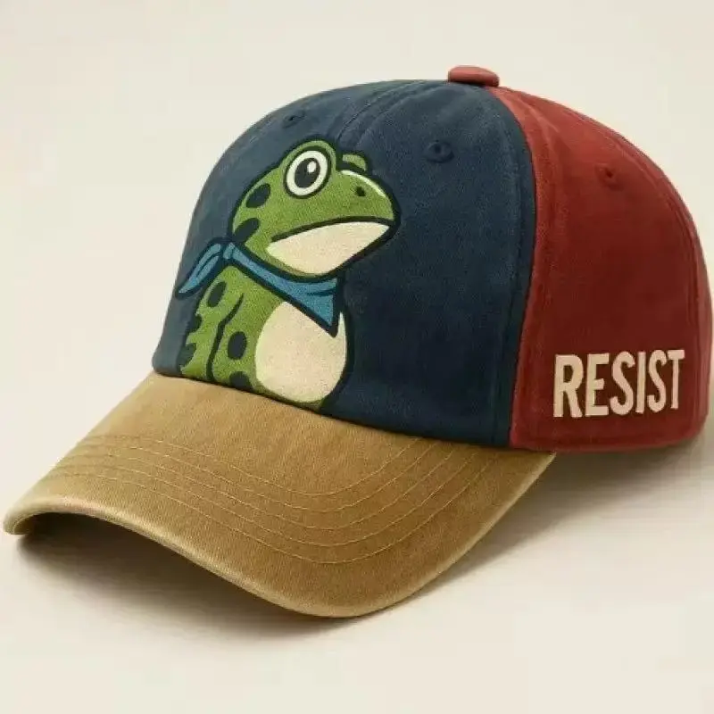 Frog Print Washed Dad Cap - Soft Top, Vintage Soft Unstructured Low Profile Distressed Cotton Baseball Hat, Unisex Casual Wear Accessory, Funny Animal Graphic Headwear, Casual Gift