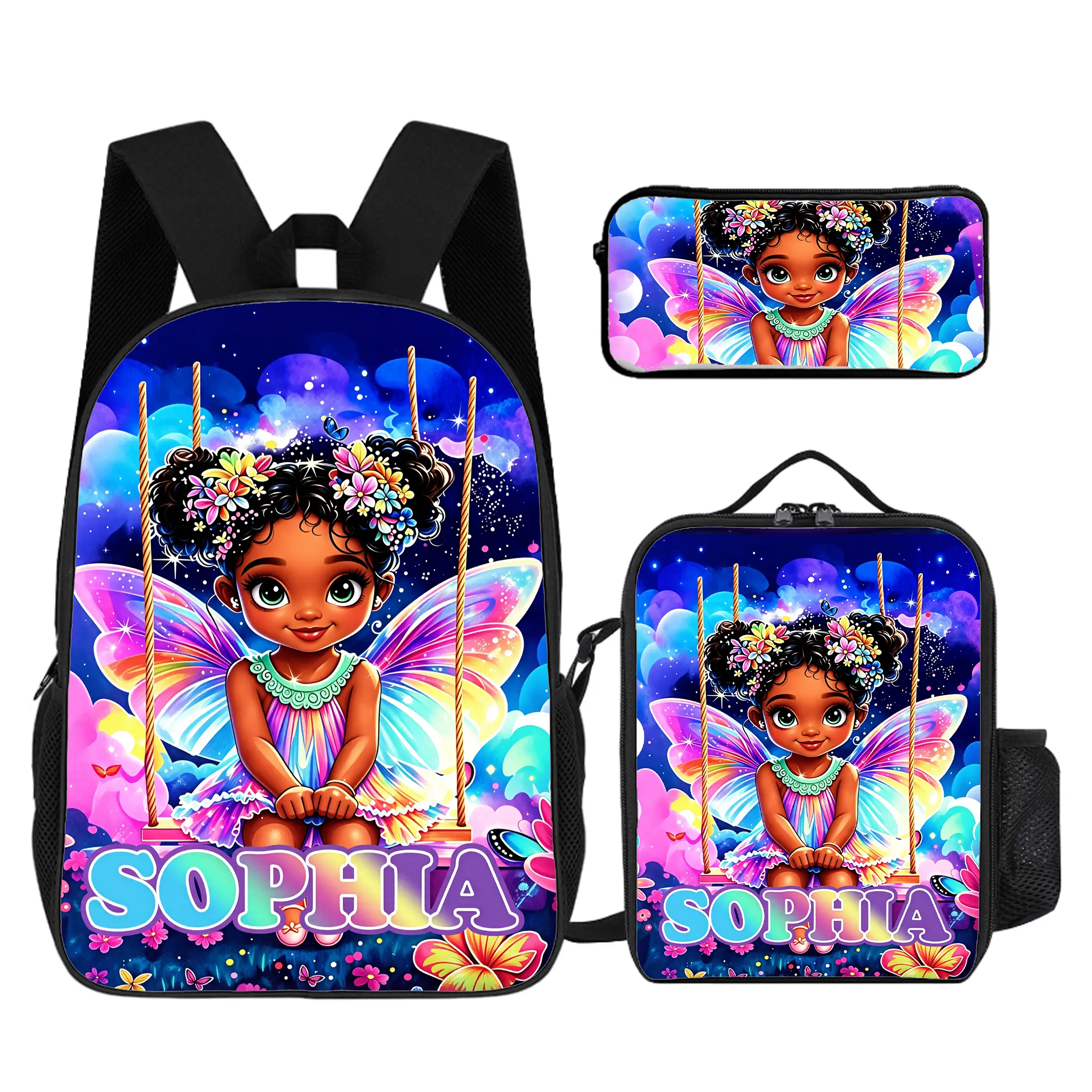 3Pcs Afro Girl Princess Backpack Set, Custom Name Personalized School Bag For Black Girls. Soft Spacious Daily Student Pack, Perfect Sweet Back To School Surprise Gift.   # TikTokMadeMeBuyIt # AfroGirlBackpack # PrincessBackpackForGirls # CustomNameSchool