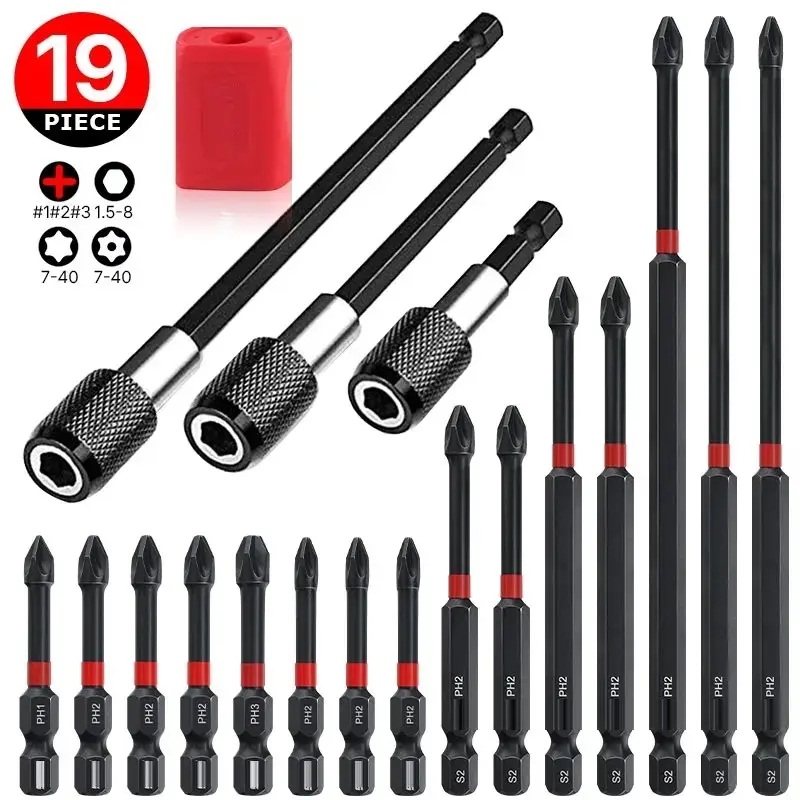 K7 Magnetic Anti-Slip Impact Screwdriver Bit Set, Replaceable Screwdriver Bits with CNC Machined S2 Steel PH2 Heads, Powerful Grip Magnetic Holder for Drills, High Hardness Cross Blade, Tool Accessories