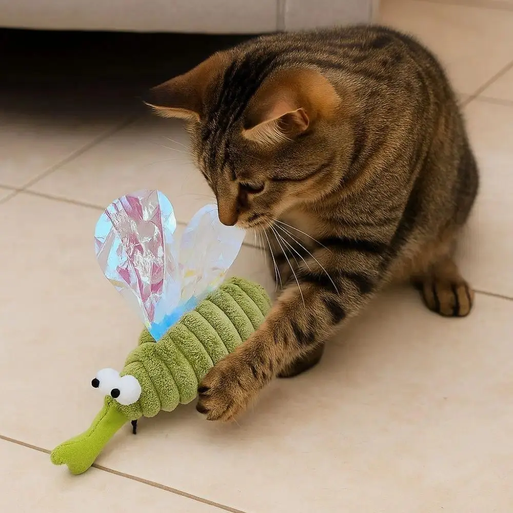 Pet Toy Green Fluffy Pet Cat Toys Bite Resistant Simulated Mosquito Interactive Cat Toys Soft Cat Teasing Toys Kitten Exercise