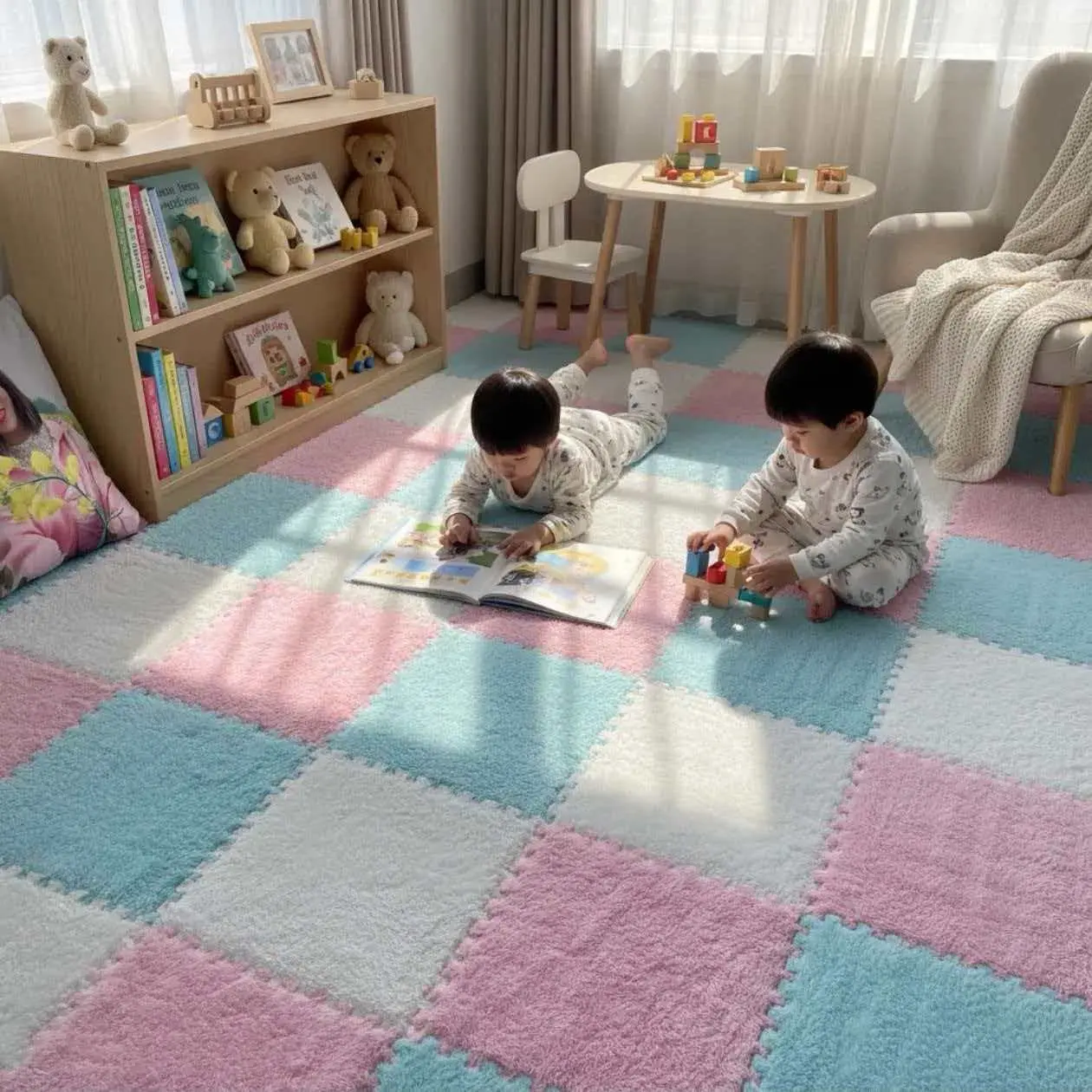 15-Piece Floor Mat Set, Plush Foam Interlocking Square Carpets, Soft Game Mats for Home Game Room Decor, Elegant Carpet Tiles, Soft Playroom Mat, Soft Rugs