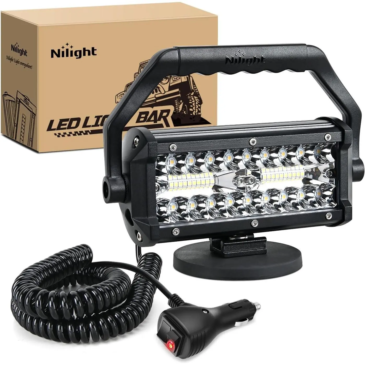 Nilight 6.5In Heavy Duty LED Light Bar, Triple Row Spot-Flood Combo Beam Pod, Cigarette Lighter Powered with Wiring & Magnetic Mount, Truck Accessories, Off-Road Work Lights for UTV, Tractors