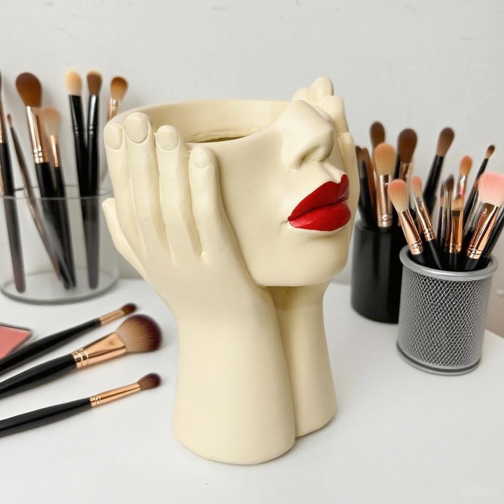 1pc artistic face-shaped flower pot, Planter Pots, makeup brush bucket, a highly designed and practical Decorative garden and courtyard home decoration item, the top choice for soft furnishings, a desktop beauty tool storage