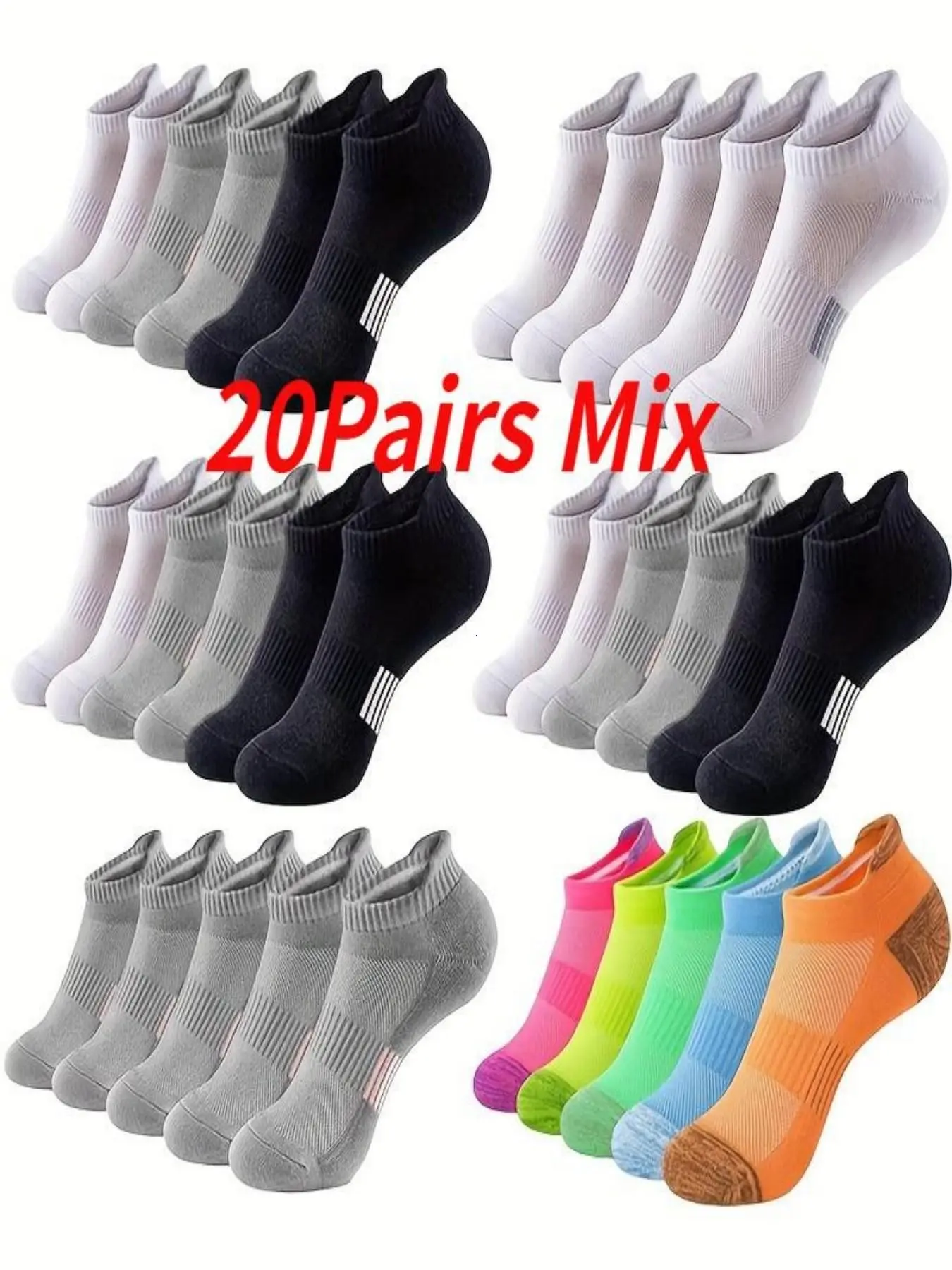 20 Pairs Professional Sports Socks, Unisex Couple Socks, Anti-Slip Low Calf, Breathable Mesh, Odor-Resistant, Basketball Socks for Teens, Non Slip Socks