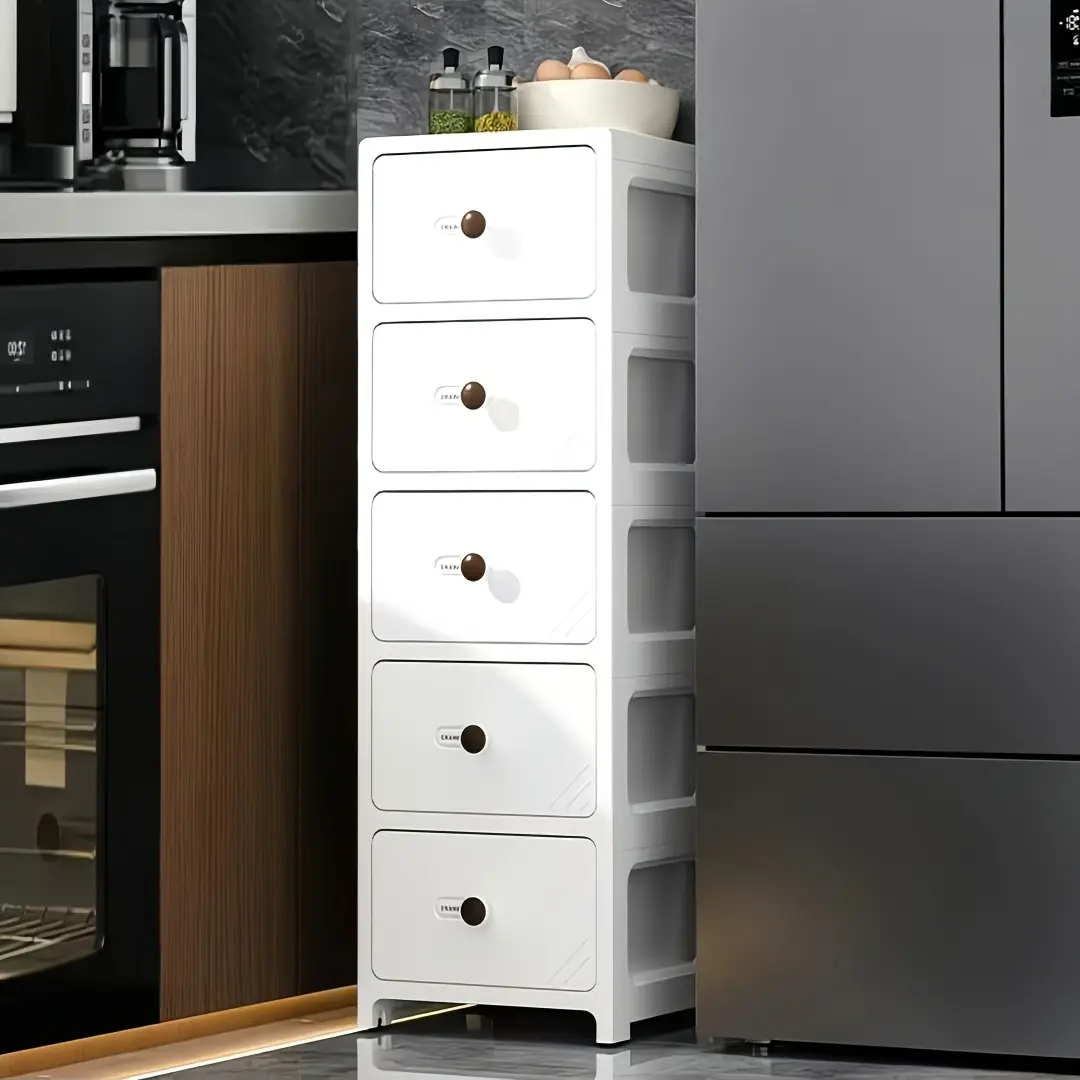 5/6-layer narrow bathroom storage drawer rack, Bathroom organizer rack, transparent plastic stackable storage cabinet, with pull-out drawer, suitable for small space, under the sink, next to the toilet, suitable for storing toiletries, toilet paper