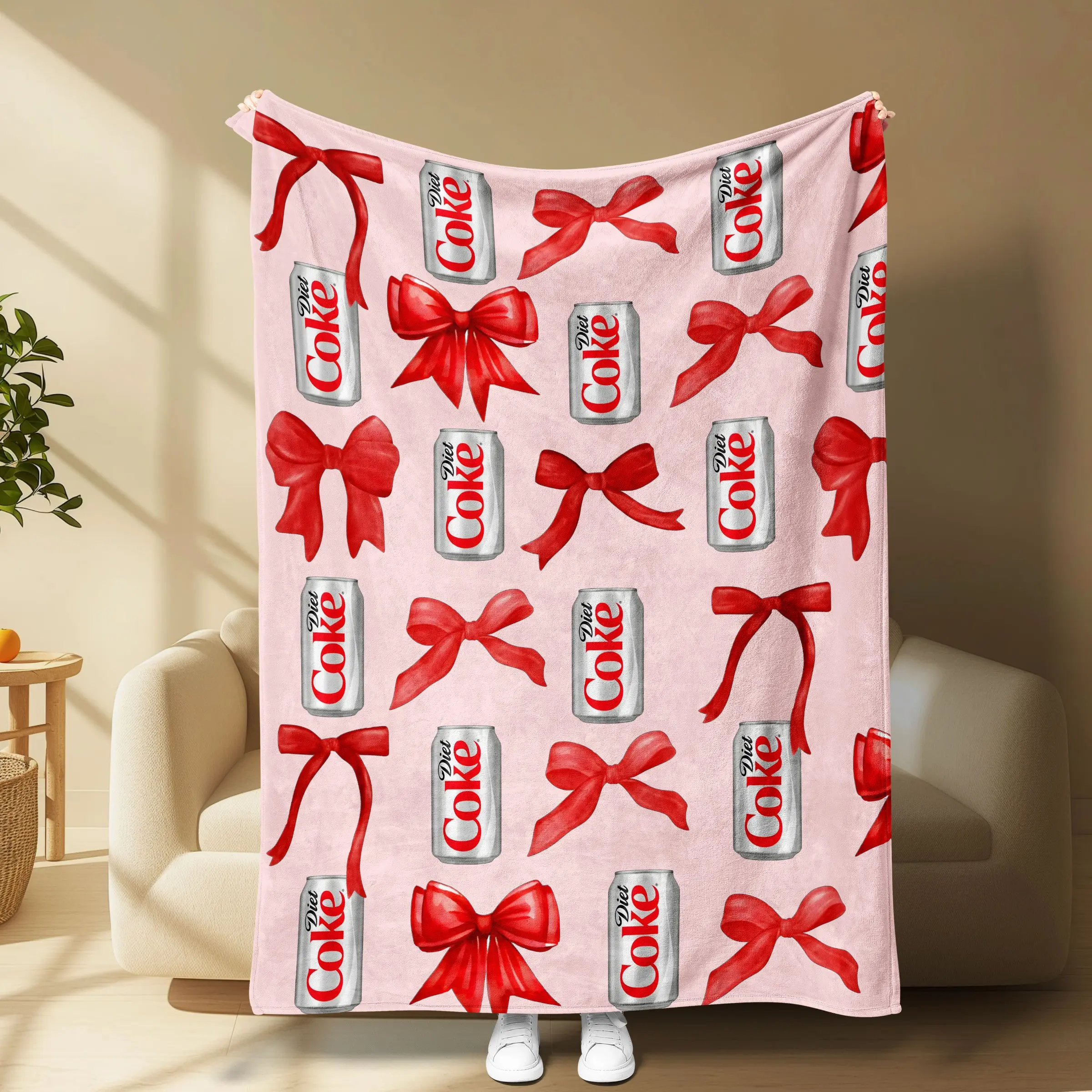 Coca-Cola Bow Sweet Cool Girl Limited Flannel Blanket, Soft High-Density Flannel, Funny Throw Blanket, Perfect for Sofa Bed Office Nap, Ideal Gift for Coca-Cola Lovers
